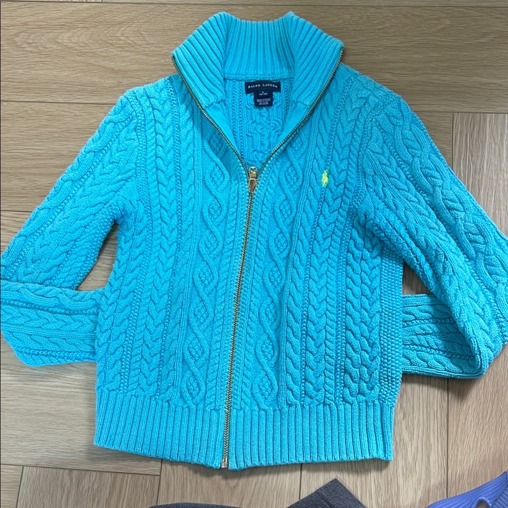 Ralph Lauren Aqua Cable Knit Cardigan